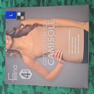 Felina Women's Cotton Stretch Camisole - Tan/White/Black 2 New